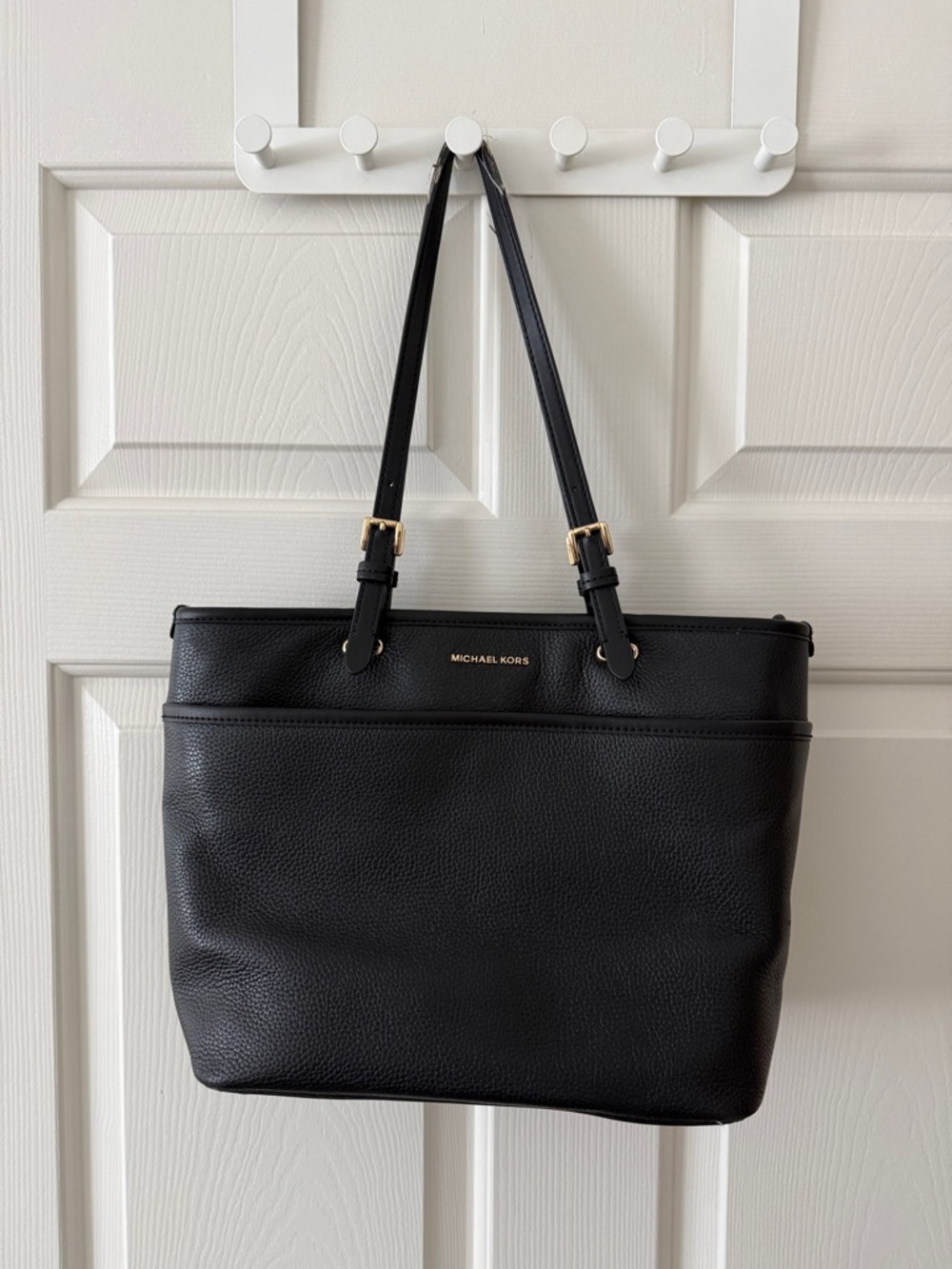 Michael Kors Black Pebbled Leather Tote with Gold Hardware